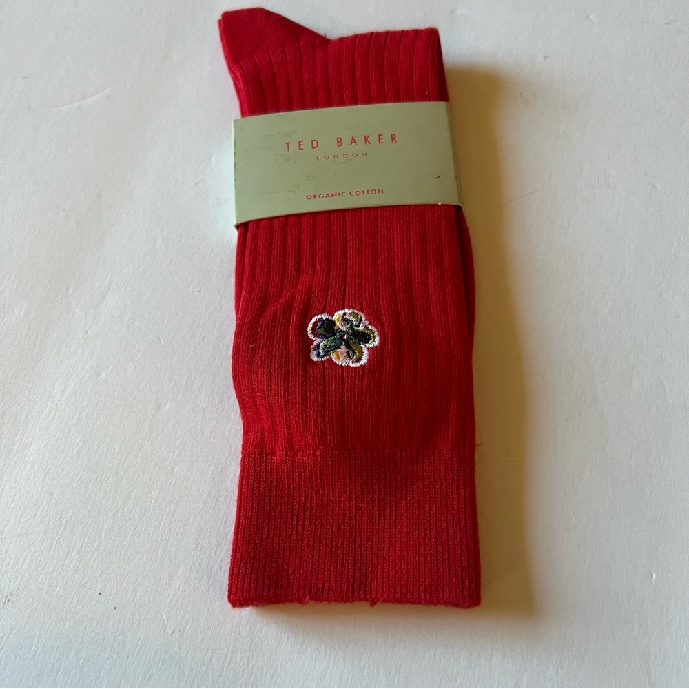 TED BAKER LONDON MENS ORGANIC COTTON BOELOW FLORAL DRESS SOCKS OS RED NWT